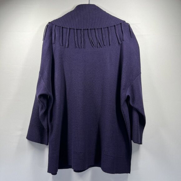 Chicos Women's Sweater Size Large Solid Purple Fringe Shawl Collar 3/4 Sleeve - Picture 5 of 7